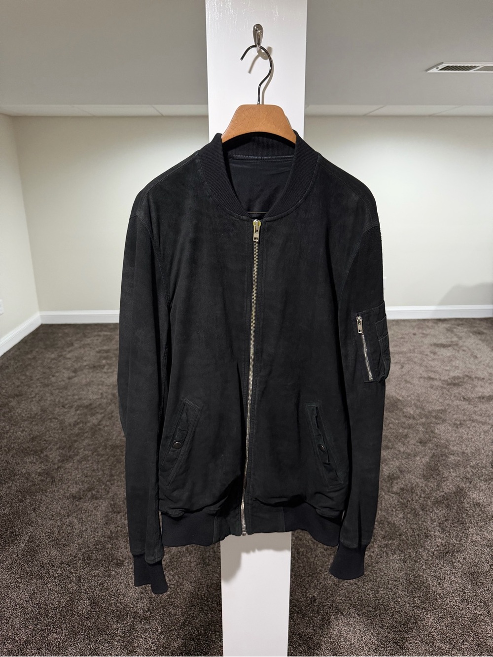 Rick Owens 2014 Flight Blistered Lamb Leather Black Bomber Jacket